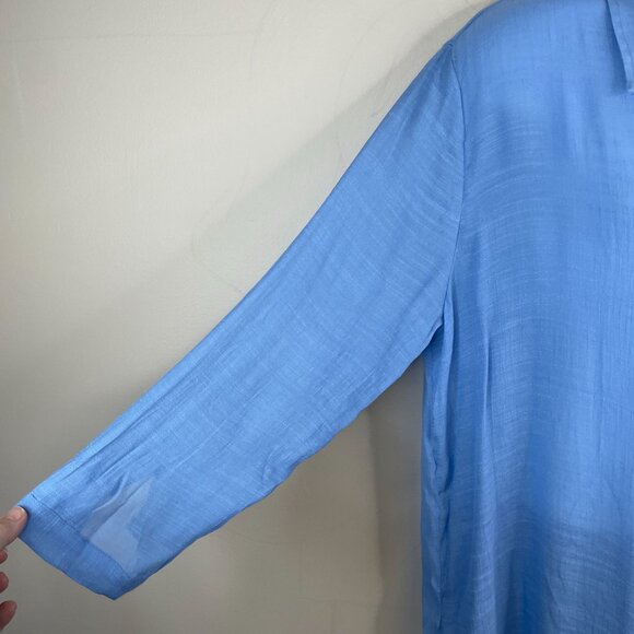 Breezy Lane Womens Button Up Tunic Top Size XL Blue Beachy Gauzy Cover Up Travel - Picture 8 of 11